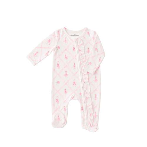 Ruffle Zipper Bamboo Footie in Darling Ballerina | Caden Lane