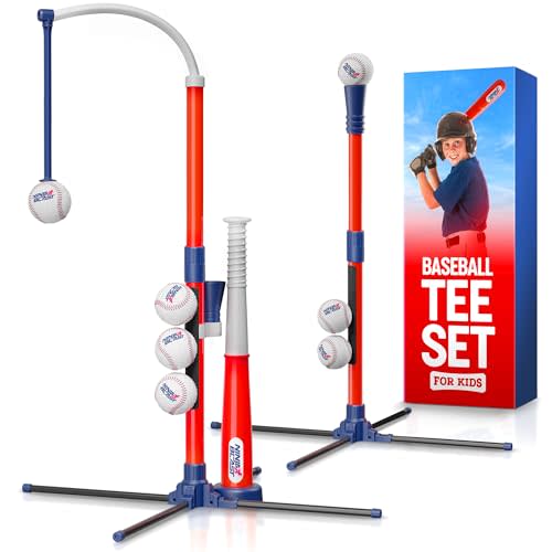 Ninja Blast Tee Ball Set for Kids - 5 Year Old Boy Birthday Gift - Baseball Batting Tee- T Ball Set for Toddlers 3-5 4-6 - Toys for Ages 3 4 5 6 Year Old Boy - Toddler Outdoor Toys, Baseball Tee