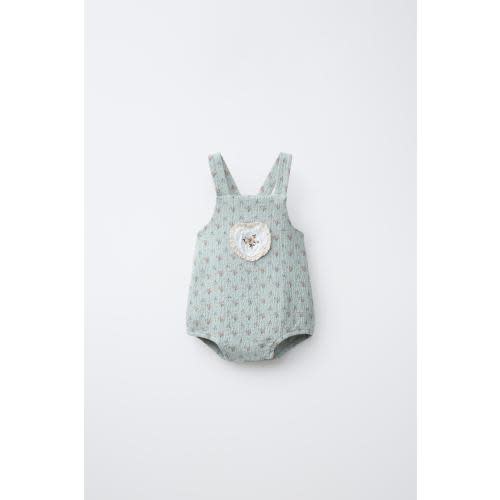 LACE TRIM FLORAL ROMPER - Blue / Green | ZARA United States