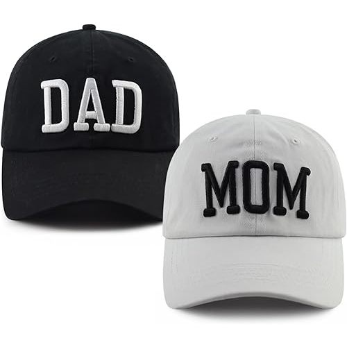 2PCS Dad and Mom Hat for Men Women, Funny Adjustable Cotton Embroidered Parents Gifts Baseball Cap