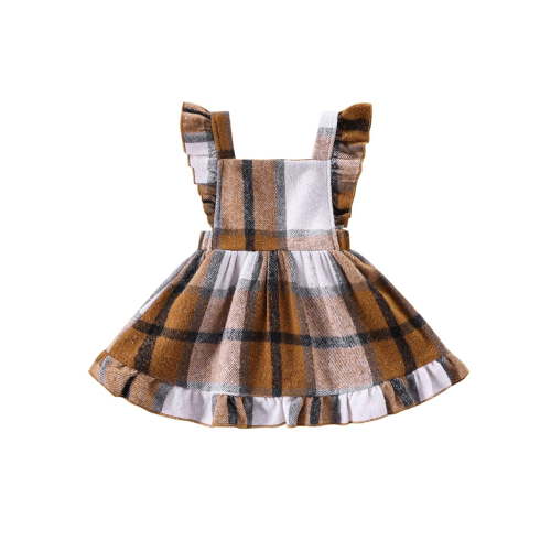Baby Sweetie Baby Girls Overall Dress, Fly Sleeve Plaid Infant A-line Dress Suspender Skirt Fall Winter Clothes
