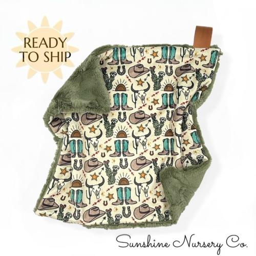 Lovey Blanket- WESTERN WAYS - baby lovey- security blanket- baby gift- boy lovey- baby blanket- lovey- Cuddle- cowboy- horses- boots