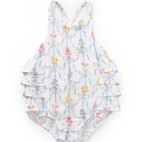 Angel Dear Baby Girls Bamboo Ribbon Bouquet Ruffle Sunsuit