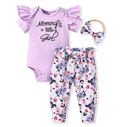 fioukiay Preemie Newborn Baby Girls Clothes Infant Little Kids Romper Bodysuit Pants Headband Clothing Set Summer Outfits