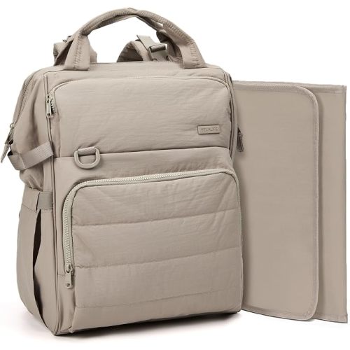 BELALIFE Backpack Diaper Bag with Changing Pad, Baby Care Organizer | Diaper backpack for Moms and Dads, with insulated bottle pockets and stroller straps for baby travel essentials, Khaki