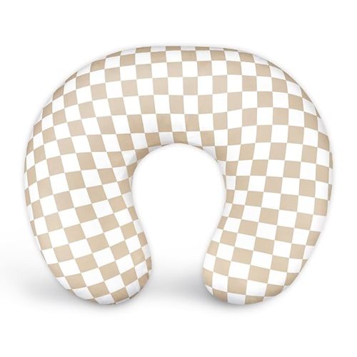 DILIMI Nursing Pillow Cover, Stretchy Removable Case for Breastfeeding Pillows, Ultra Soft Comfortable Slipcover for Baby Girl and Boy, Light Brown Checkerboard