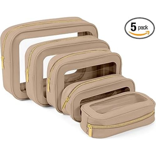 5PCS Clear Toiletry Bag,TSA Approved Travel Makeup Pouch with Zipper for Cosmetics and Toiletries，Diaper Bag Organizer Pouch Set，Women's Purse Organizer and Clear Car Bag