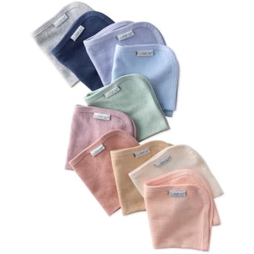 River 10-Pack Baby Terry Washcloths 100% Organic Cotton Absorbent for Baby and Toddler Boys & Girls, Sorbet Frost Rainbow, One Size