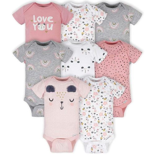 Amazon.com: Gerber Baby Girl's 8-Pack Short Sleeve Onesies Bodysuits, Bear Pink, 12 Months: Clothing, Shoes & Jewelry