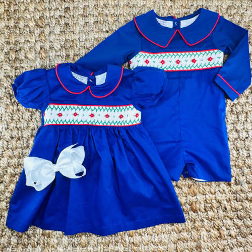 Navy Windsor Smocked Bubble Romper – Pleats and Stitches