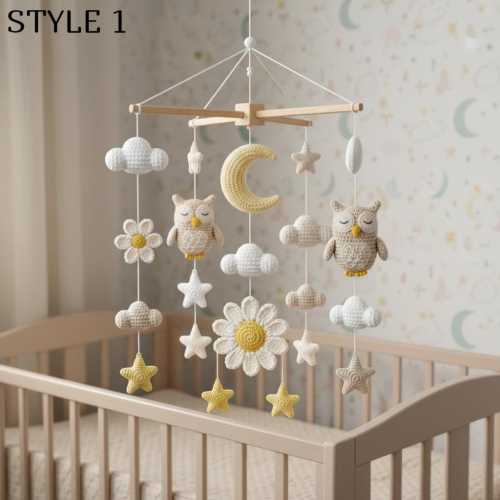 Custom Owl Baby Mobile Crochet Brown Owl Crib Mobile Moon Star Cloud Boho Nursery Decor Handmade Gift