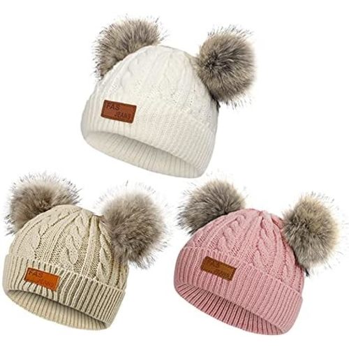 American Trends Baby Beanie Hat Double Pom Pom Toddler Beanies Knit Infant Winter Hat Caps for Boys Girls