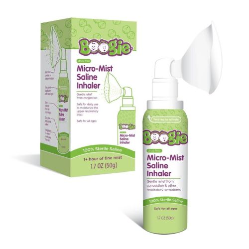 The Boogie Brand Micro-Mist Saline Inhaler - 1.7oz: Cold, Cough or Flu Treatment, Unflavored, Hypoallergenic, Alcohol-Free