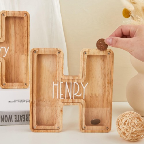 Personalized Large Wooden Kids Letter Piggy Bank, Wood Gift For Kids, Custom Name Coin Bank, Wood Alphabet Letter Bank Money Box Birthday