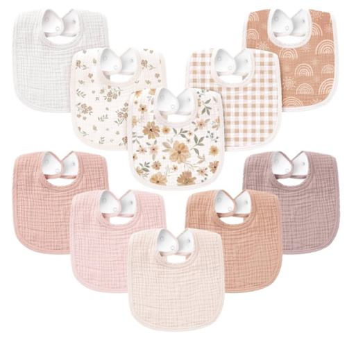 Konssy 10-Pack Muslin Baby Bibs, Soft Cotton Bandana Bibs for Drooling & Teething, Unisex Solid Colors for Boys & Girls, Newborn & Infant