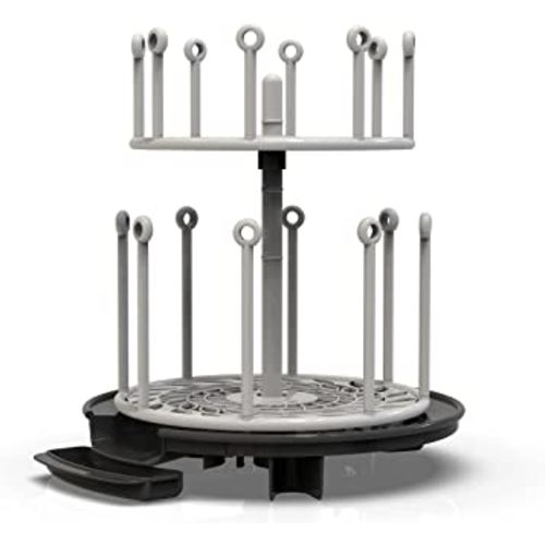 The First Years Spin Stack Bottle Drying Rack — Black — 2-Tier Rotating Countertop Drying Rack for Up to 16 Bottles — Baby Essentials for Everyday Use