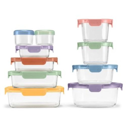 Ello 20pc Color Lock Mixed Food Storage Container Set: Glass & Polypropylene, Multicolored, Microwave & Oven-Safe