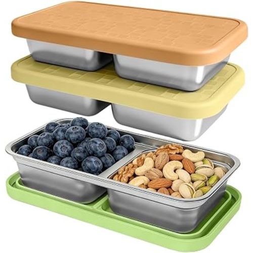 15 oz Snack Containers for Kids, Stainless Steel Lunch Box 3 Pack