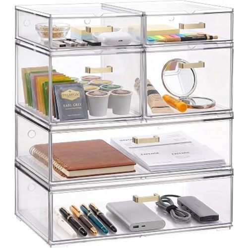 LALOBLUE Stackable Clear Acrylic Drawer Baby Bottle Makeup Organizer 6PC