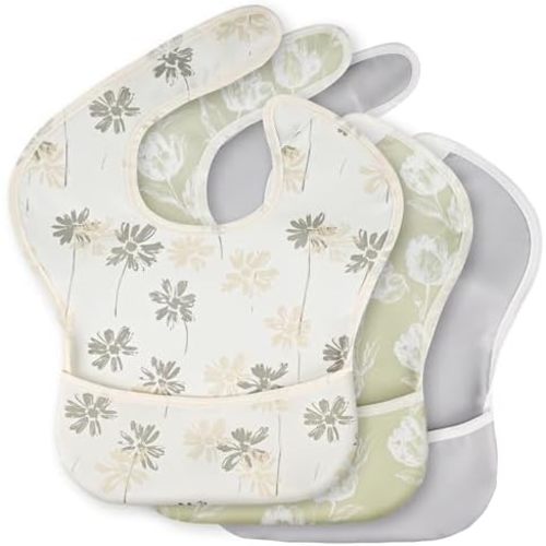 3-Pack Waterproof Baby Bibs for Eating - Mess Proof Lightweight Toddler Feeding Bibs with Large Food Catcher