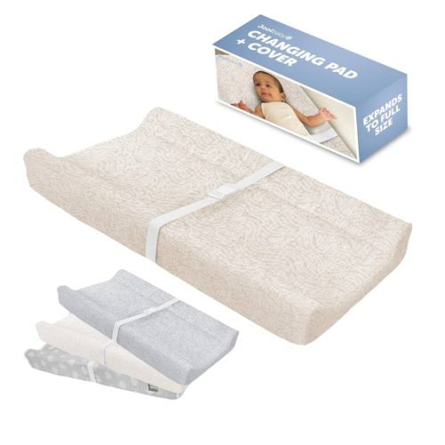 Jool Baby Serenity Soft Changing Pad + Washable Cover, Non-Slip - Fits Standard Changing Tables & Dressers (Wave Pattern, Oatmilk)