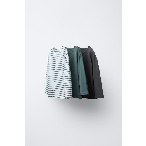 THREE-PACK OF STRIPED AND SOLID T-SHIRTS - Brown | ZARA United States