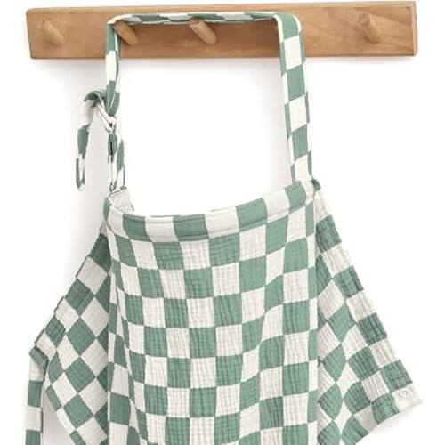 Amazon.com: Blissful Diary Muslin Nursing Cover for Breastfeeding, Breathable Breastfeeding Cover up with Arch Neckline for Women, Nursing Apron (Sage Checkboard)