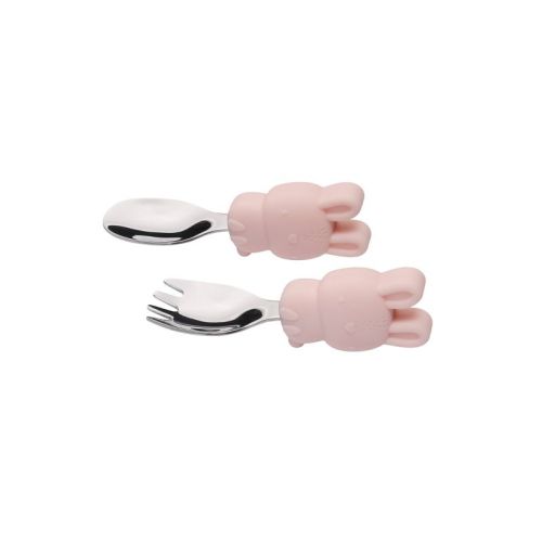 Loulou Lollipop 2pc Silicone Toddler Learning Spoon/Fork Feeding Set - Bunny