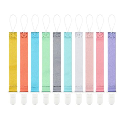 Neutral Solid Color Pacifier Clips, 10 Pack Binkie Paci Holder Clips