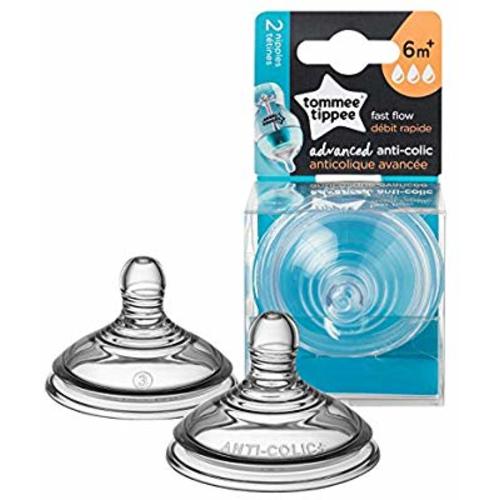Tommee Tippee Advanced Anti-Colic Fast Flow Baby Bottle Nipples, Breast-Like Nipple, 6+ Months, 2 Count
