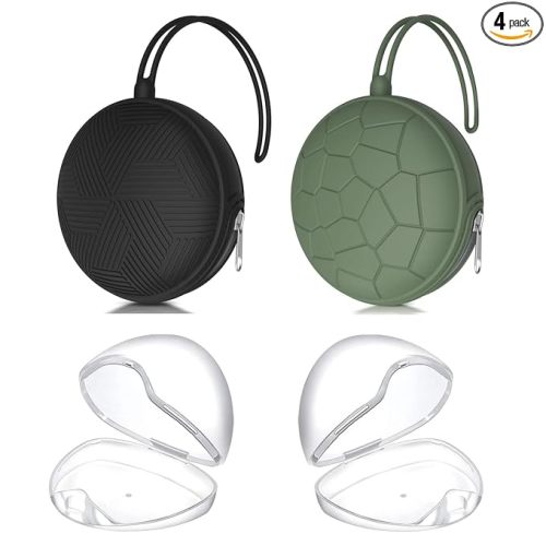 4 Pack Pacifier Holder Case Set,2 Silicone Portable Pacifier Cover Pouch Bag for Diaper Bags Baby Carriage with 2 Transparent Pacifier Storage Container Box,Easy to Clean,(Green+Black)