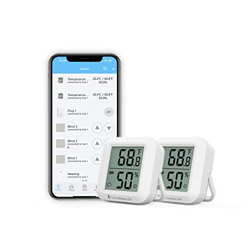 THIRDREALITY Zigbee Temperature and Humidity Sensor 2 Pack, Digital LCD Display, ZigBee Hub Required, App Records, Remote Monitoring and Smart Home Automation, AAA Batteries Included