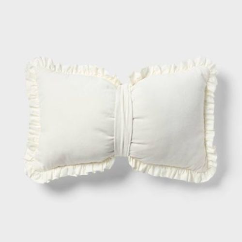 Velvet Bow Kids' Decorative Throw Pillow Cream - Pillowfort™
