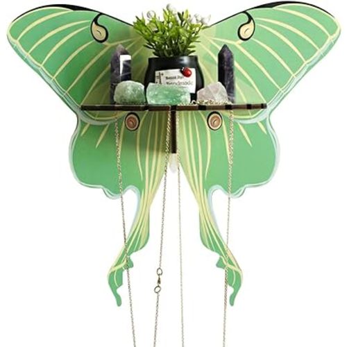 Butterfly Shelf, 1Pcs Green Butterfly Wooden Whimsigoth Decor Shelf Hanging Wall Shelf Floating Holder Shelves Storage Rack for Home Decoration