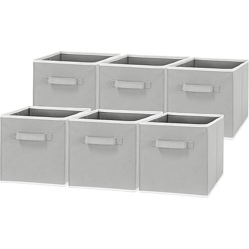 Simple Houseware Foldable Cube Storage Bins, 11-Inch Gray, 6-Pack Fabric Cubes Organizer for Closet or Shelves
