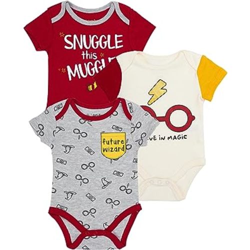 Harry Potter Baby Boys’ Short Sleeve Bodysuit Multipack Gift For Baby Girl or Boy Baby Clothes (Burgundy, 6-9 Months)
