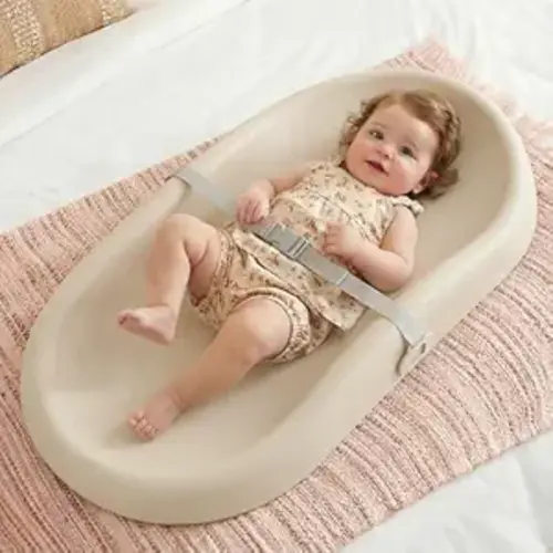 Mallify Baby Changing Pad with Waterproof and Non-Toxic Surface, Changing Table Pad with Adjustable Safety Belt, Easy-Clean & Portable Changing Pad for Dresser(Beige)