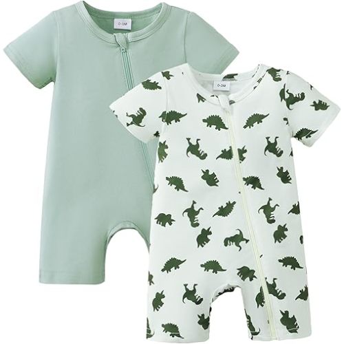 Newborn Baby Boy Clothes Summer Infant Boy Outfits Dinosaur Short Sleeve Zipper Rompers Jumpsuits Bodysuit 2 Pack