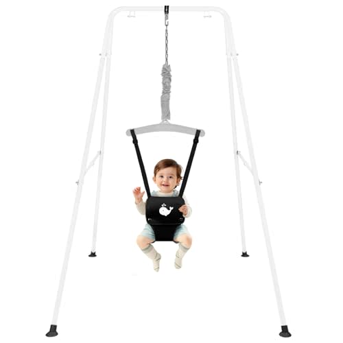 Baby Jumper with Stand, Baby Jumpers and Bouncers for Indoor & Outdoor Play, Swing Set with Stand for 6-24 Months Infant & Toddler Leaning to Walk, Easy to Assemble & Store (Black)