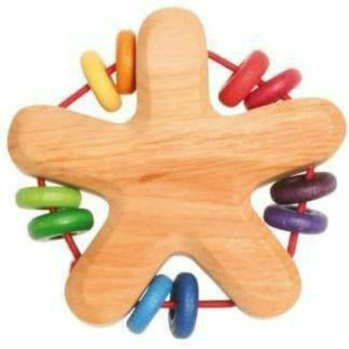 Grimm’s Grasping Toy Star – Wooden Baby Rattle & Sensory Toy – The Natural Baby Company