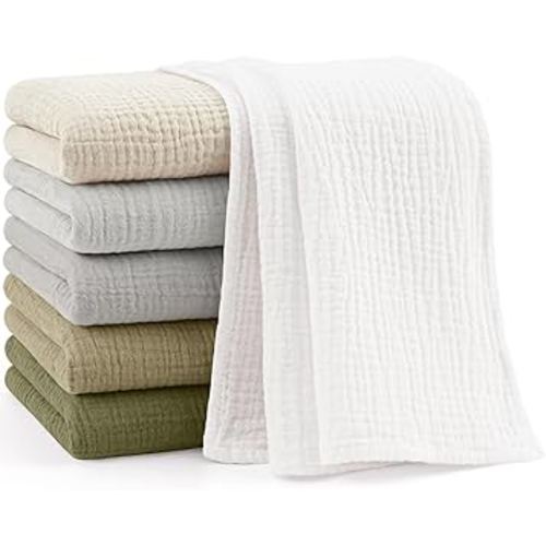 Bearmoss 6 Pack Muslin Burp Cloths for Baby, 100% Cotton Soft Large Burping Cloths for Unisex, Boy, Girl, 23.6" X 23.6" Newborn Essentials Absorbent Milk Spit Up Rags (Gray Green)