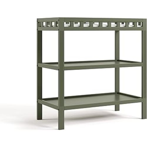 Storkcraft Morningside Changing Table (Olive) – GREENGUARD Gold Certified Baby Changing Table, Includes Waterproof Diaper Changing Pad, Easy 30-Minute Assembly, 2 Open Shelves for Storage