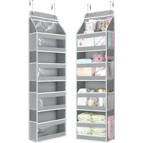 Yecaye 5 Tier 1Pc Over the Door Organizer, Stuffed Animal Storage with Clear PVC Windows, Door Organizer Hanging for Bedroom Nursery Closet Dorm Room Laundry Pantry Bathroom, Grey, 5Tier 1 Pack