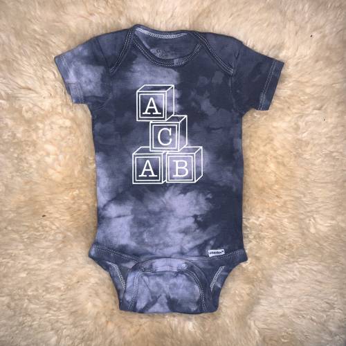 ACAB Baby Blocks Onesies® Rude Alphabet Bodysuit, Unisex Infant Newborn Baby Toddler Gift, White, Black or Pink Tie-Dye