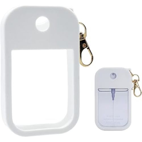 Silicone Case Compatible with Touchland Hand Sanitizer Spray 1 FL. OZ./30 mL, Stylish Hand Sanitizer Mist Accessory with Portable Keychain (White, 1 Pack)