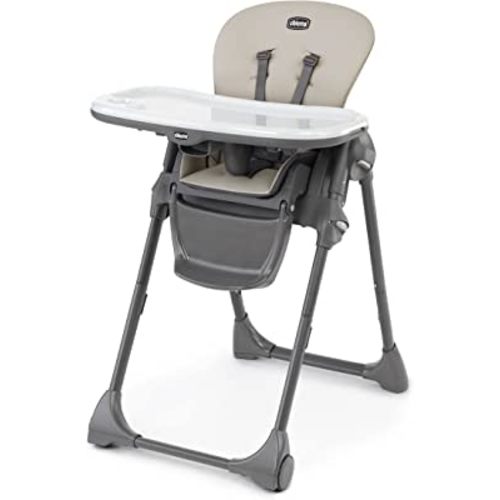 Chicco Polly Space-Saving Foldable High Chair with Easy-Clean Seat Pad, High Chair for Babies and Toddlers with Multi-Position Recline and Height Adjustment, for Children up to 40 lbs. | Taupe/Beige