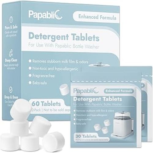 Papablic 60Pcs Official Detergent Soap Tablets for Baby Brezza, GROWNSY, Momcozy Bottle Washer Pro & Portable Bottle Warmer, Compact Travel-Friendly Packs Washing Block