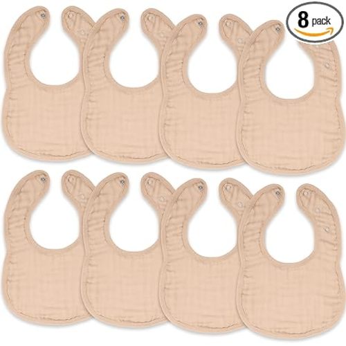Comfy Cubs Muslin Bibs for Babies, Pack of 8 - Soft and Highly Absorbent, Feeding, Drool and Teething Bib, Adjustable Snaps - Stylish & Colorful Unisex Designs, Giftable Set - Blush