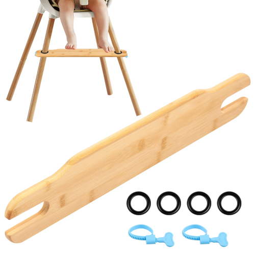 High Chair Foot Rest, Non-Slip Natural Wood Highchair Footrest Adjustable High Chair Accessories with Rubber Rings, Wooden Footrest Compatible