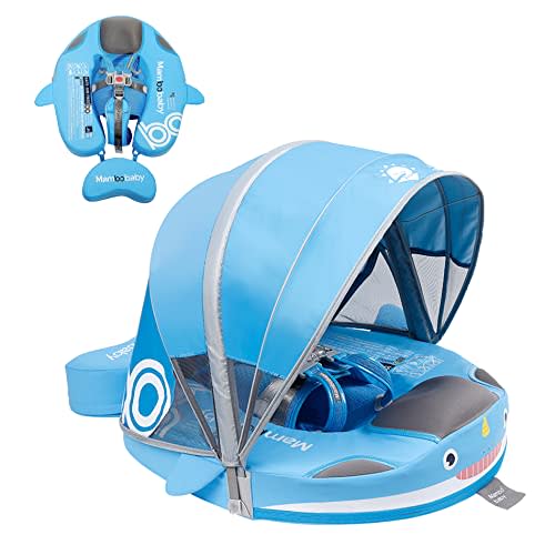 Luckclubtojoy Mambobaby Floats with Canopy &Tail, Non-Inflatable Baby Float for Pool Add Tail Avoid Flip Swim Trainer Baby Floats for Toddler Boys Girls(Narwhal-Blue)
